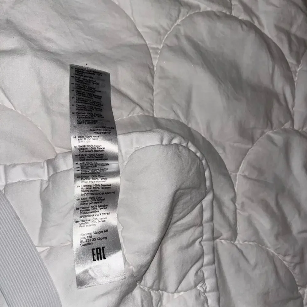 Hästens White Mattress Cover 80x69 Quilted Cotton & Tencel Fill Corner Straps